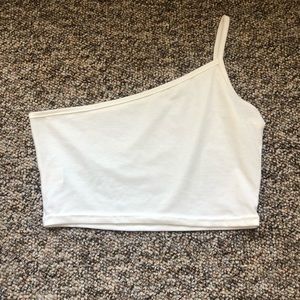One shoulder white tank top